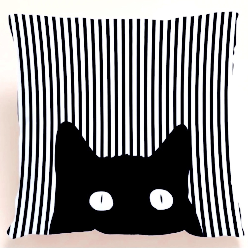 Cat Theme Pillow Cover Zippered Decorative Square Black White 17.7 in X 17.7 in - Picture 16 of 16